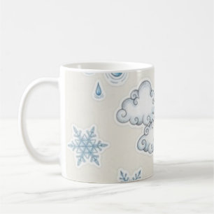 Launische Wetter-Symbole – Sonne Wolken Regen und  Kaffeetasse