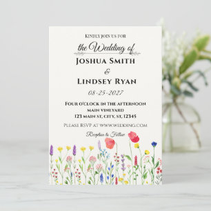 Launische Wiesen-Wildblumen-Hochzeit Einladung