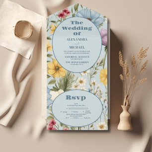 Launische Wiesenhochzeit mit Wildblumen All In One Einladung