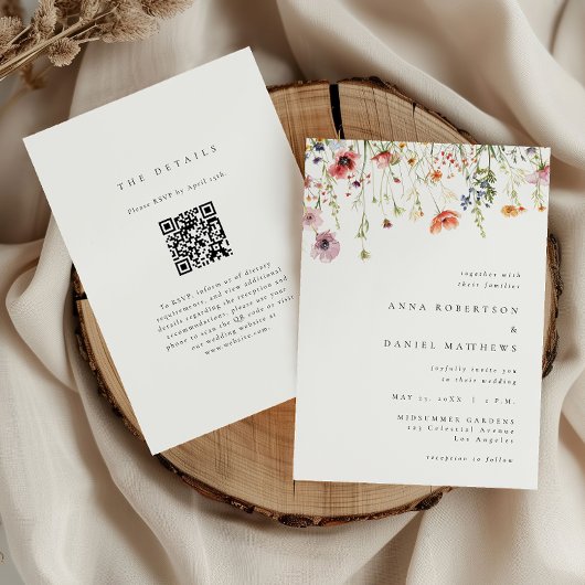 Launische Wildblumen-QR-Code-Hochzeit Einladung