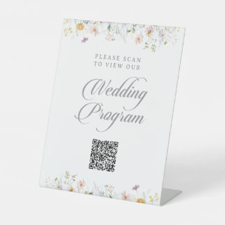 Launische Wildblumen-QR-Code-Hochzeitsprogramm Sockelschild