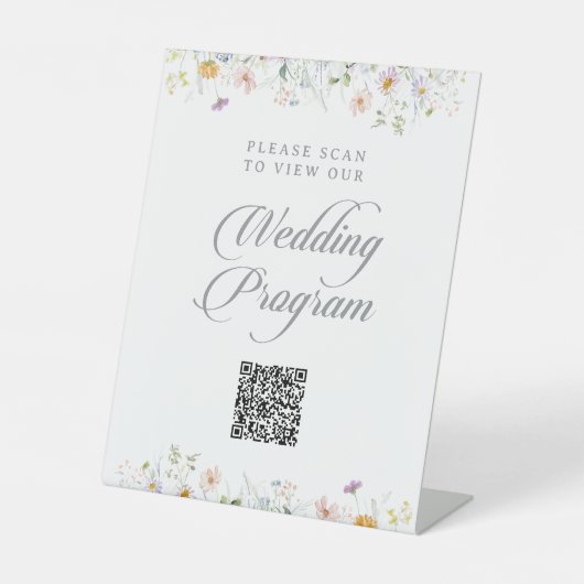 Launische Wildblumen-QR-Code-Hochzeitsprogramm Sockelschild (Vorderseite)