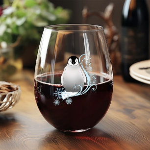 Launische Winter-Pinguin-Jugendstil-Schneeflocken Weinglas Ohne Stiel