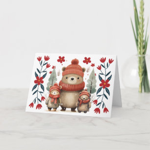 Launische Winterbären & Florale Weihnachtskarte Feiertagskarte
