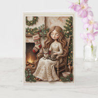 Launische Winterkatzen-Mädchen-Fantasy-Kunstkarte