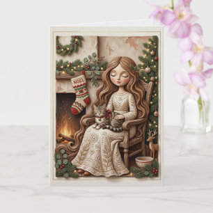 Launische Winterkatzen-Mädchen-Fantasy-Kunstkarte Karte