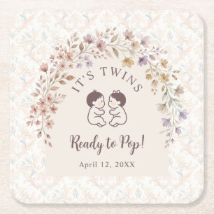 Launische Zwillinge Baby Shower Vintage Floral LPM Rechteckiger Pappuntersetzer