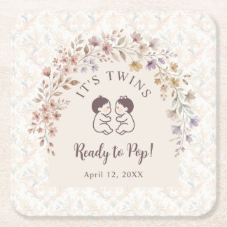 Launische Zwillinge Baby Shower Vintage Floral LPM Rechteckiger Pappuntersetzer