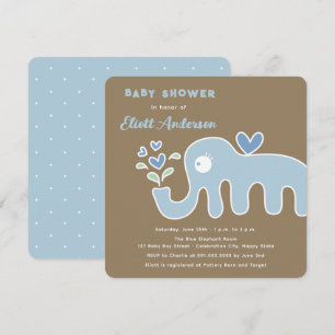Launischer blauer Cartoon-Elefant-Junge-Baby-Dusch Einladung