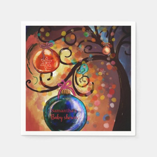 Launischer blauer Orangen-Weihnachtsbaum Papier Se Serviette (Vorderseite)