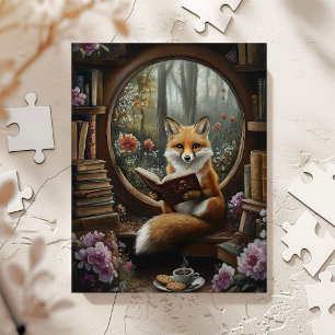 Launischer Bücherwurm lesender Fuchs Puzzle