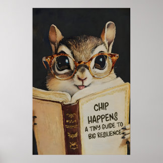 Launischer Chipmunk-Lese-Buch-Kunst-Druck Poster