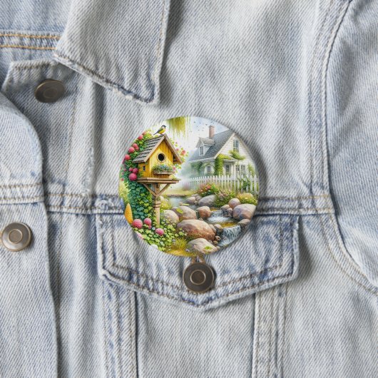 Launischer Cottage-Garten-Vogelhaus-Bach Button (Beispiel)