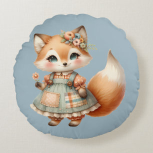 Launischer Cottagecore Floraler Pastell Fuchs Rundes Kissen