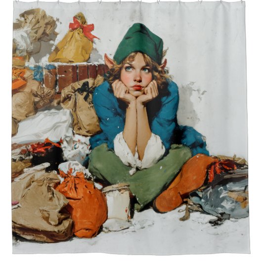 Launischer Elf unter Geschenktaschen Duschvorhang (Vorderseite)