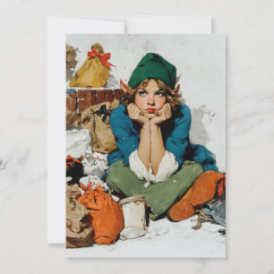 Launischer Elf zwischen Geschenktaschen Feiertagskarte