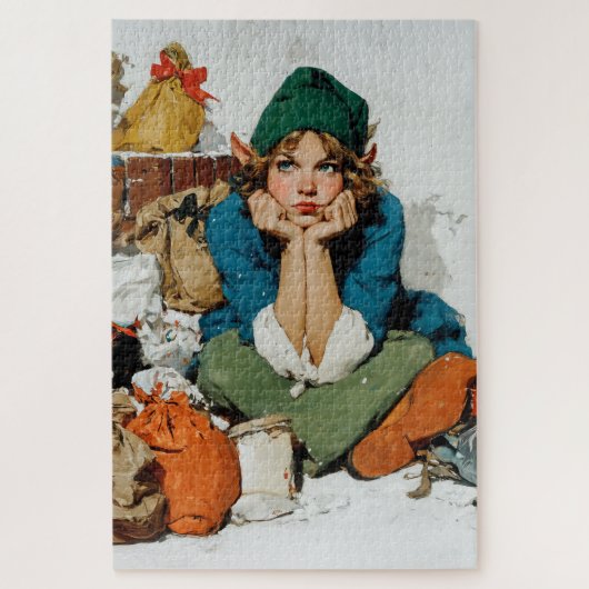 Launischer Elf zwischen Geschenktaschen Puzzle (Vertikal)
