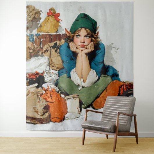 Launischer Elf zwischen Geschenktaschen Wandteppich (Beispiel)