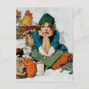 Launischer Elf zwischen Geschenktüten Feiertagspostkarte