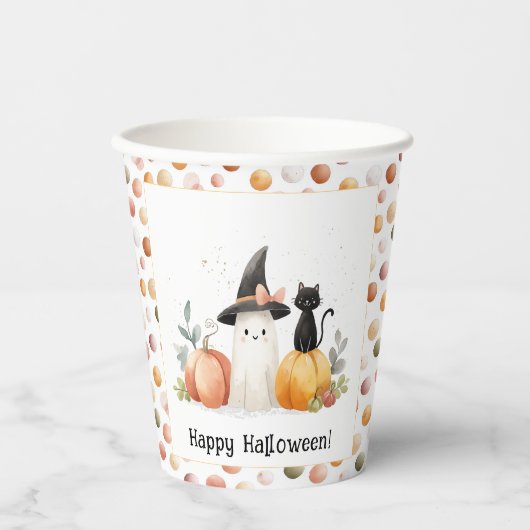 Launischer Geist und schwarze Katze Halloween Pappbecher (Vorderseite)