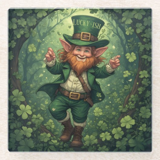 Launischer Glücklich-Leprechaun-Üppiger-Wald-Kinde Glasuntersetzer (Vorderseite)