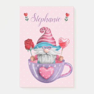 Launischer Gnom in Teetasse Herzen & Blumen  Post-it Klebezettel