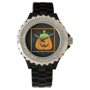 Launischer Halloween-Kürbis auf Schwarzem Armbanduhr