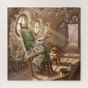Launischer Hasenkünstler malt auf Staffelei Puzzle