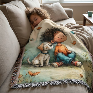 Launischer Junge & Hund Schmetterling Decke