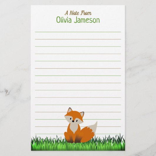 Launischer Kindername FOX Lined Schreibwaren Briefpapier (Vorderseite)