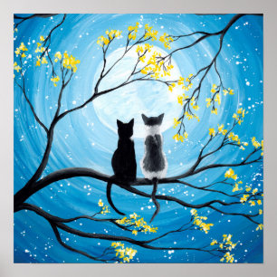Launischer Mond mit Katzen Poster Druck