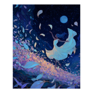 Launischer Mondlicht-Tanz Blaue Fantasie-Kunst Poster