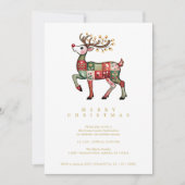 Launischer Rentier-Patchwork-Weihnachten Rot TMF26 Einladung (Vorderseite)