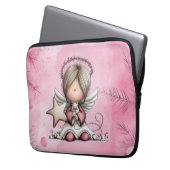 Launischer rosa Weihnachtsengel Laptopschutzhülle (Vorderseite Links)