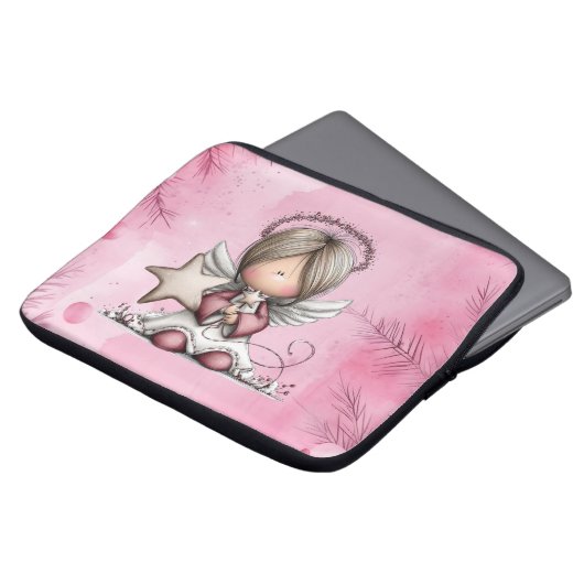 Launischer rosa Weihnachtsengel Laptopschutzhülle (Vorne Oben)