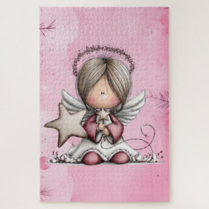 Launischer rosa Weihnachtsengel Puzzle