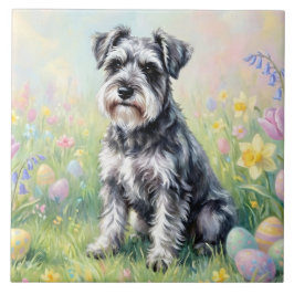 Launischer Schnauzer mit Ostereiern Fliese