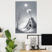 Launischer Schneigeshöft unter Mondlicht Poster (Heimbüro)