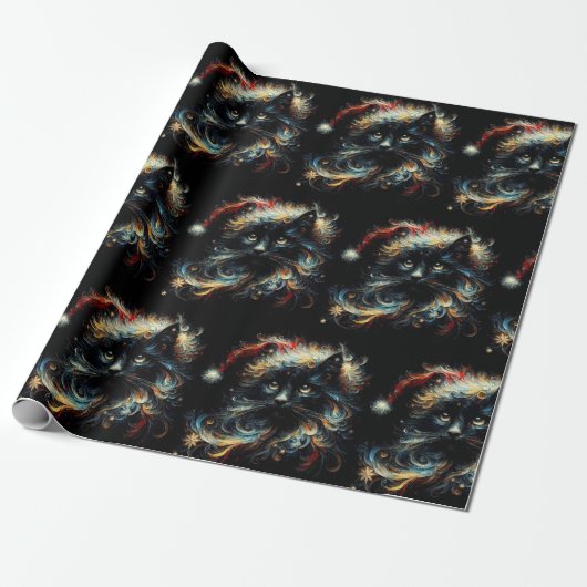 Launischer schwarzer Katz-Santa-Weihnachtsmützen-D Geschenkpapier (Ungerollt)
