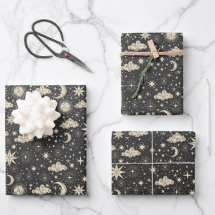 Launischer Stern Mond Planeten Wolken  Geschenkpapier Set