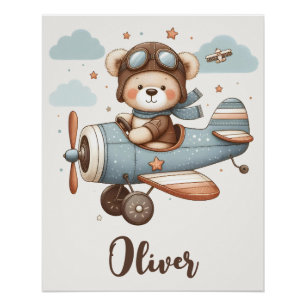 Launischer Teddybär-Pilot Personalisiert Poster
