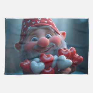 Launischer Valentins-Gnom mit Herzballons Geschirrtuch