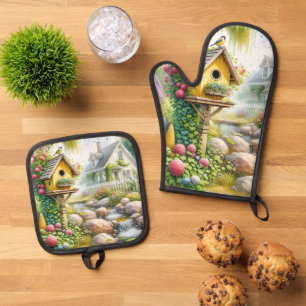 Launischer Vogthausgarten Bach Ofenhandschuh & Topflappen-Set