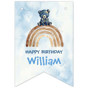 Launischer Wasserfarben-Bär-Junge-Geburtstag-Boho Wimpelkette
