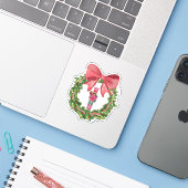 Launischer Weihnachtsmann-Weihnachtskranz Aufkleber (Laptop mit iPhone)