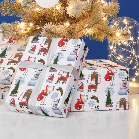 Launischer Winterbaum mit Santa und Schneemann Geschenkpapier (Feiertage)