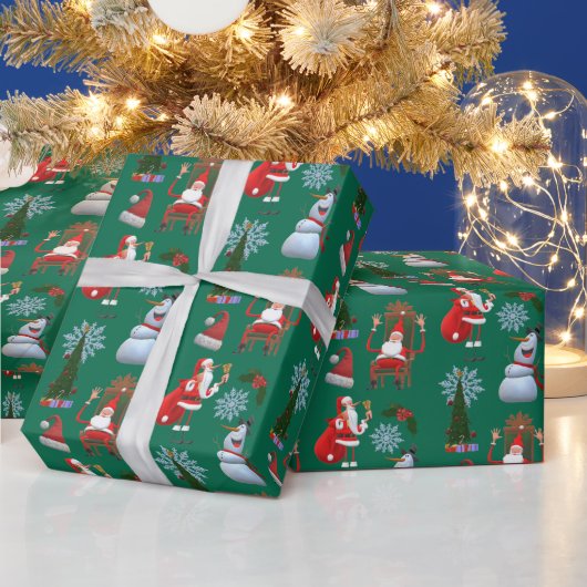 Launischer Winterbaum mit Santa und Schneemann Geschenkpapier (Feiertage)