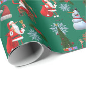Launischer Winterbaum mit Santa und Schneemann Geschenkpapier (Rolleneckpunkt)