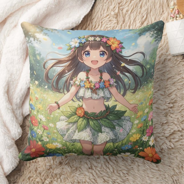 Launisches Anime-Mädchen  Kissen (Decke)