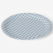 Launisches Blau Gingham Pappteller (Schrägansicht)